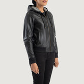 Sutix Black Leather Hooded Bomber Jacket